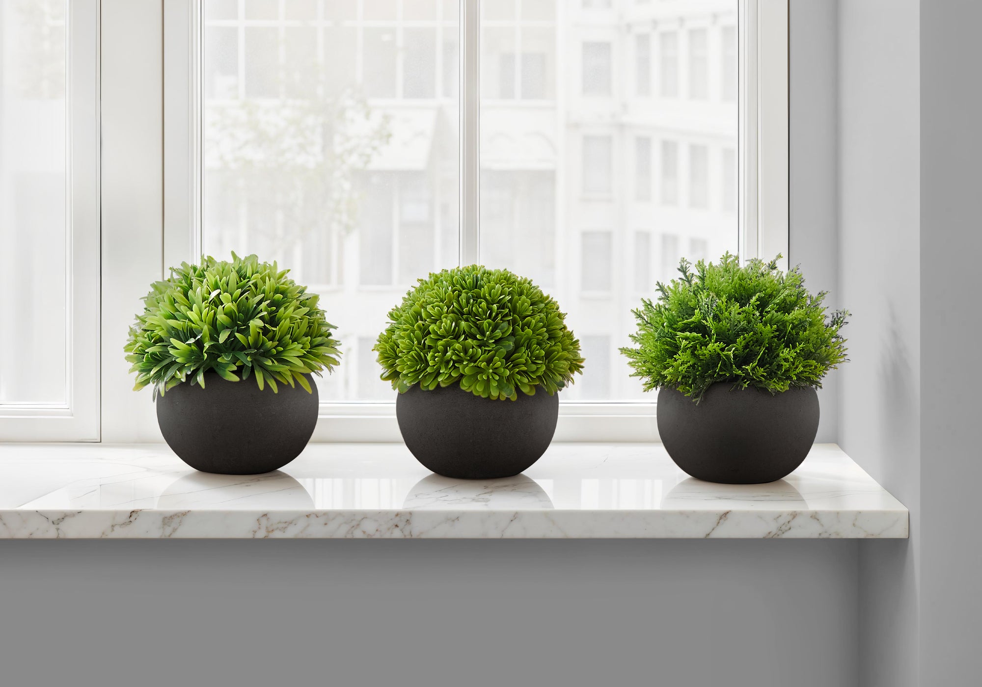 Artificial Plant, 5' Tall, Grass, Indoor, Faux, Fake, Table, Greenery, Potted, Set Of 3, Decorative, Green Plants, Black Pots