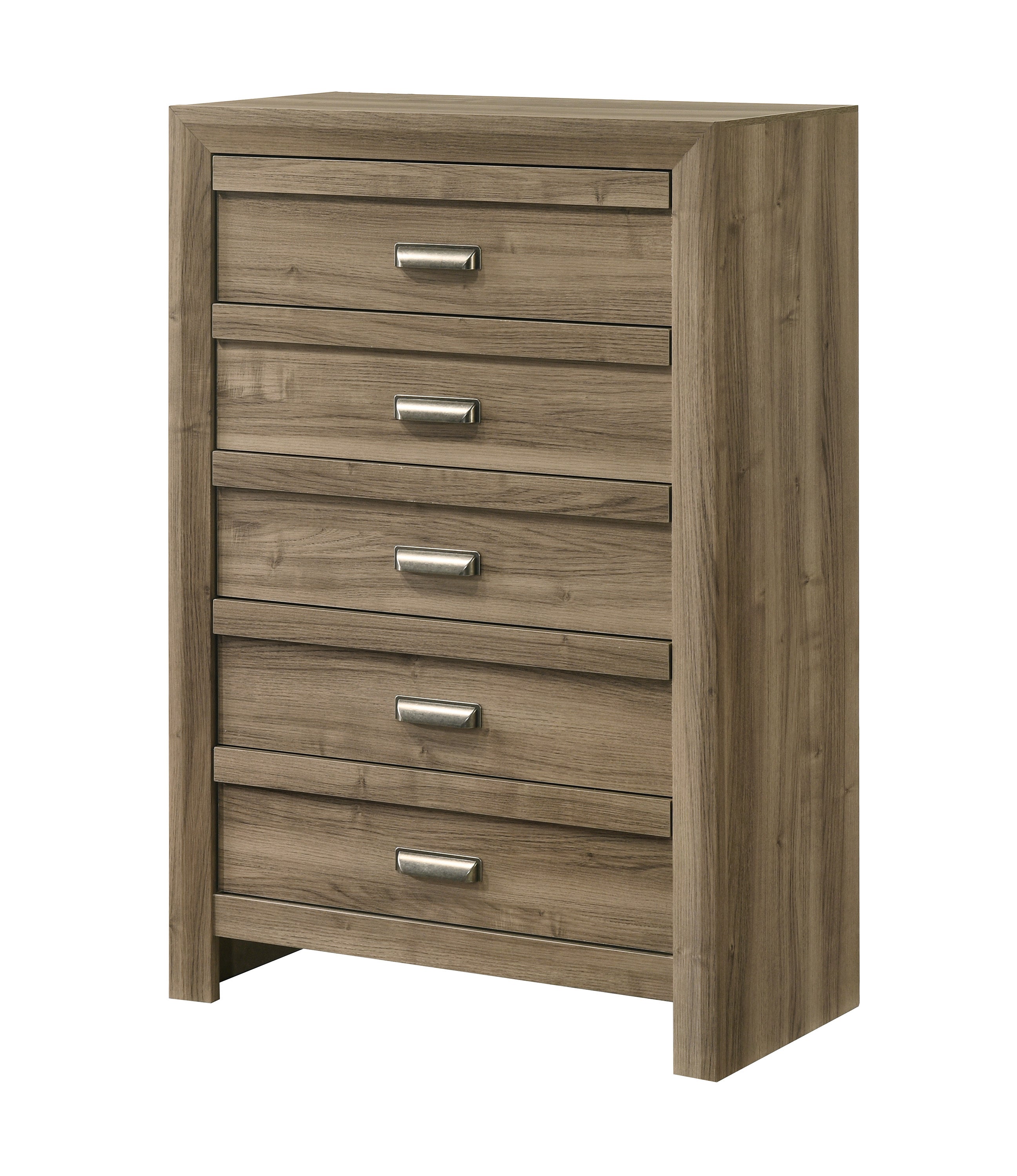 1pc Contemporary Style Five Drawers Storage Tall Chest Wooden Bedroom Furniture Light Brown Warm Wood Finish