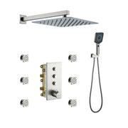 3-Function 12-Inch Wall-Mounted Thermostatic Shower System in Brushed Nickel with Square Shower Head