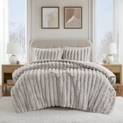 3 Pieces King Ultrasoft Faux Fur Ribbed Comforter Set,Light Gray
