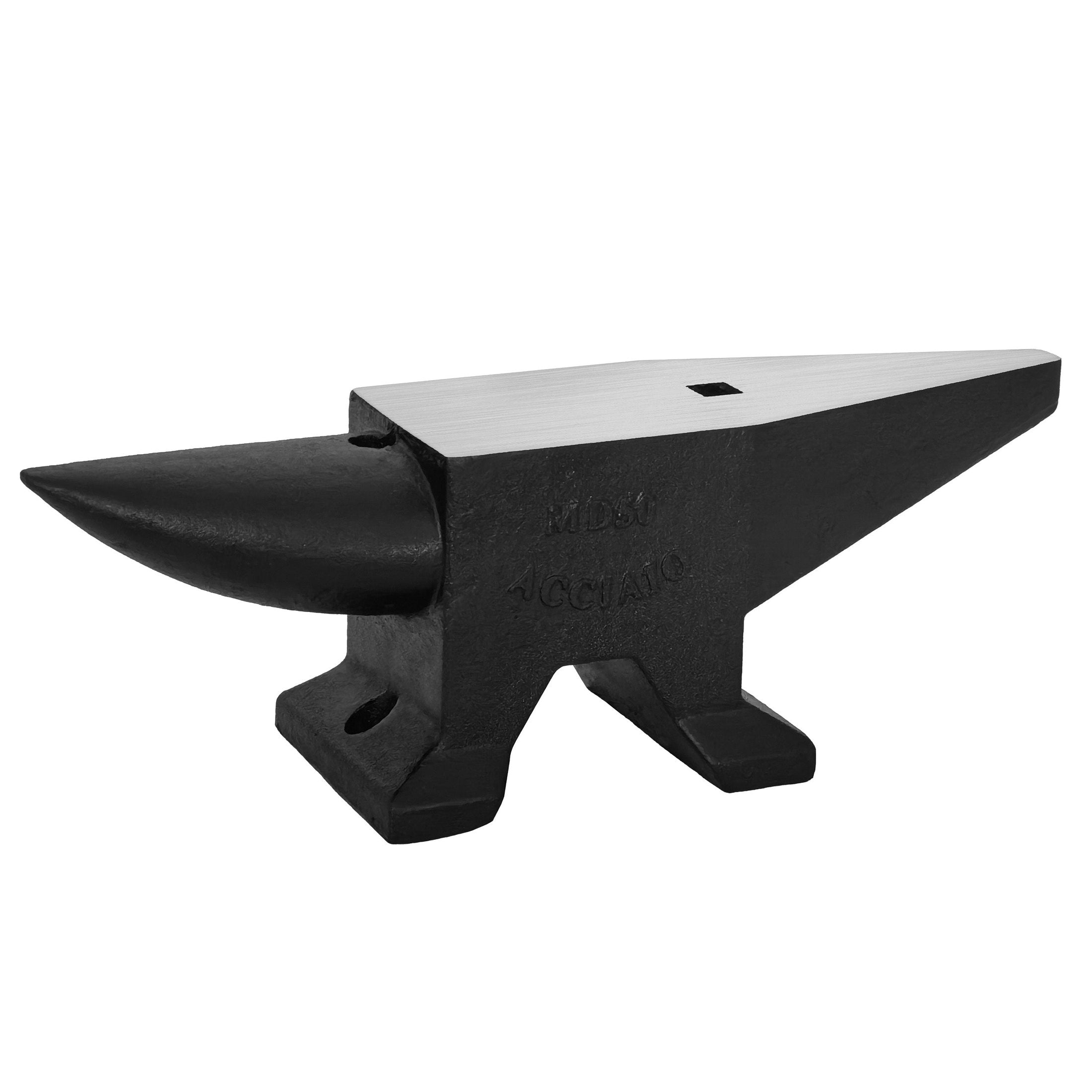 110Lbs Cast Steel Anvil, High Hardness Rugged Round Horn Anvil Blacksmith, Large Countertop and Stable Base, with Round and Square Hole, Metalsmith Tool for Bending and Shaping
