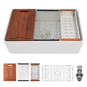 Ceramic White Farmhouse Sink Workstation 33x20 inch - Single Bowl Farm Kitchen Sink