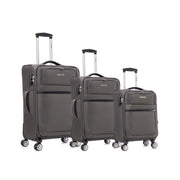 3-piece fabric soft luggage set with swivel wheels and password lock.GREY. 20/26/30 inches