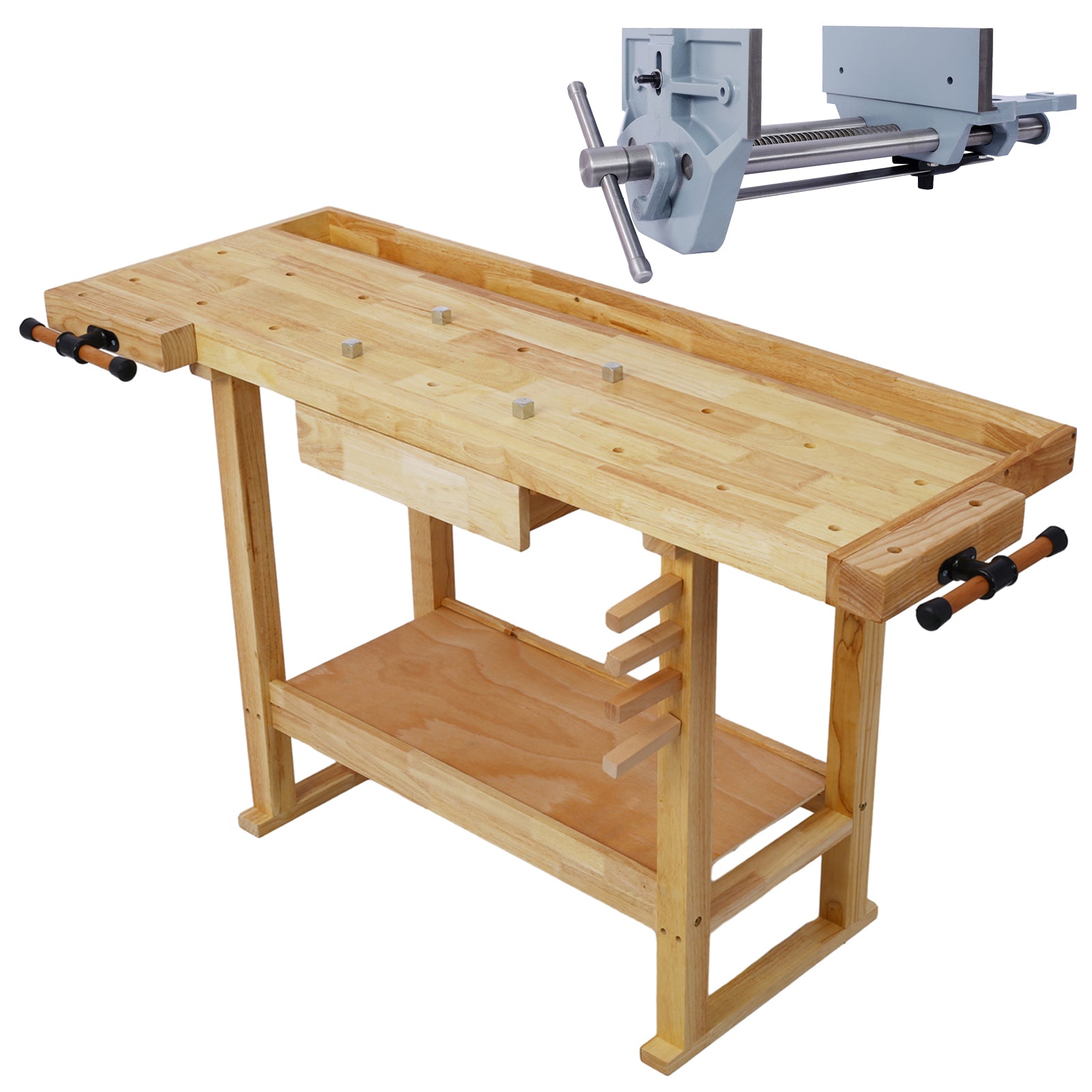 55-Inch Wood Workbench - Wooden Workbench for Garage Workshop and Home, with Rapid Action Woodworking Vise  9 Inch Jaw Width Made with Heavy-Duty Cast Iron ,GRAY