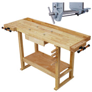 55-Inch Wood Workbench - Wooden Workbench for Garage Workshop and Home, with Rapid Action Woodworking Vise  9 Inch Jaw Width Made with Heavy-Duty Cast Iron ,GRAY