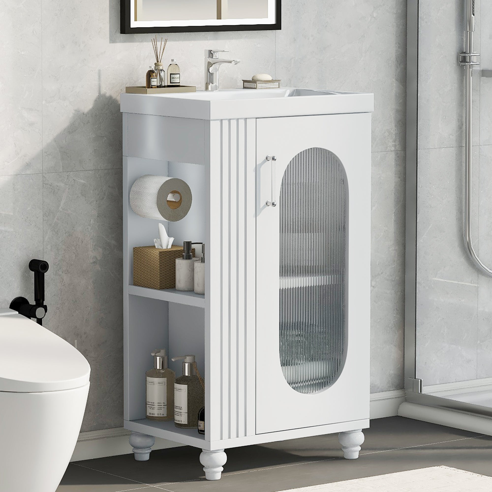 20' Bathroom Vanity with Sink, Bathroom Vanity Cabinet with Two-tier Shelf, Adjustable Shelf, Solid Wood and MDF, White(Old Sku:WF322518AAK)