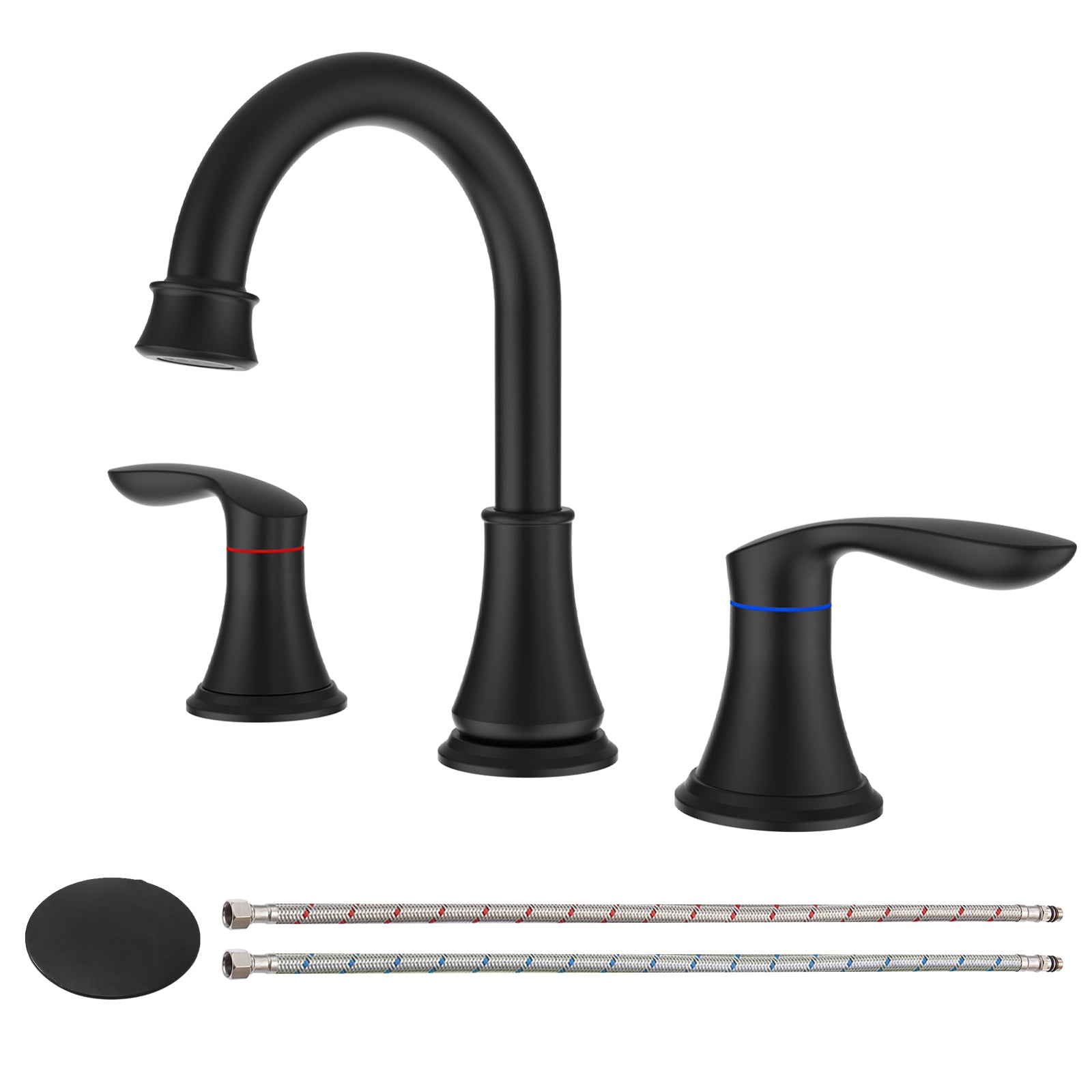 2-Handle 8 inch Widespread Bathroom Sink Faucet Matte Black Lavatory Faucet 3 Hole 360° Swivel Spout Vanity Sink Basin Faucets 3008B-MB