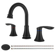 2-Handle 8 inch Widespread Bathroom Sink Faucet Matte Black Lavatory Faucet 3 Hole 360° Swivel Spout Vanity Sink Basin Faucets 3008B-MB