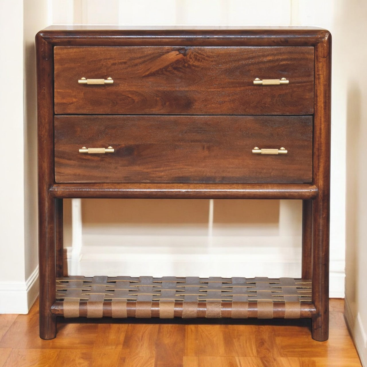 Regency Woven 2-Drawer Nightstand, Open Storage, Brown