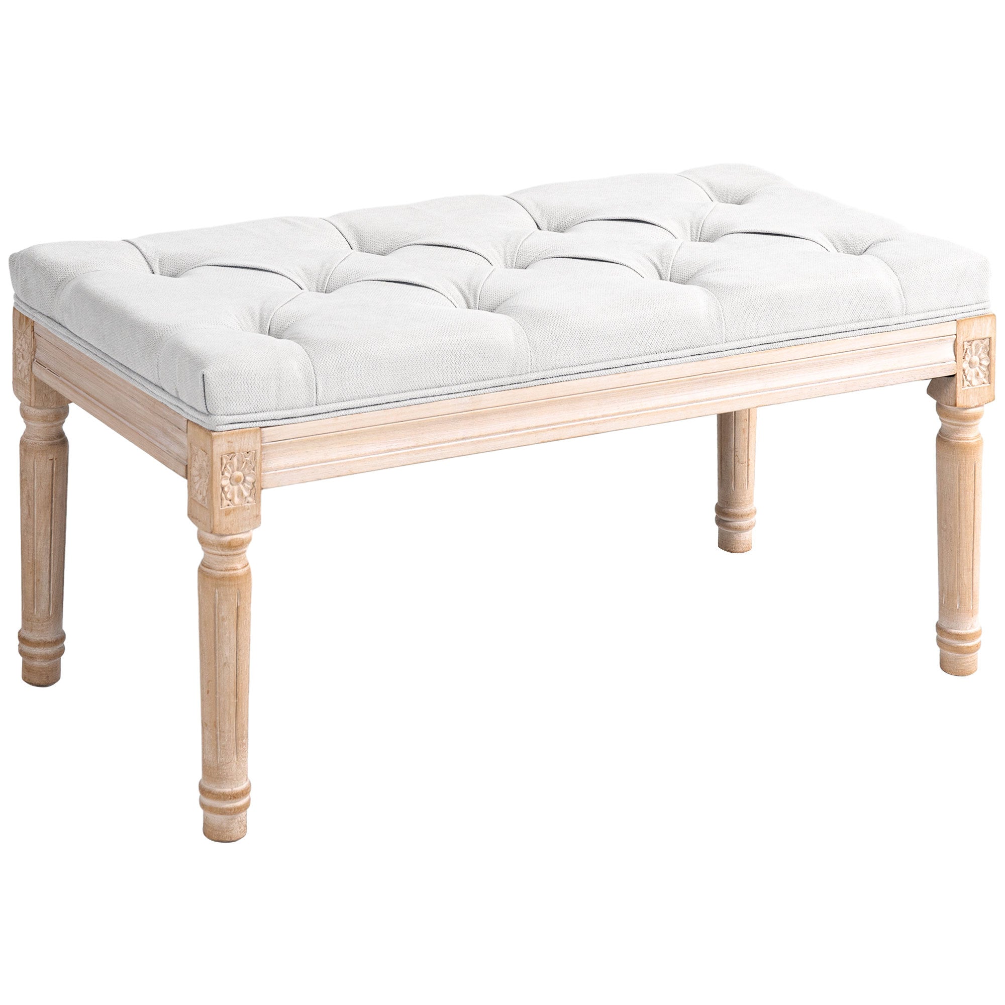 HOMCOM 32' End of Bed Bench, Upholstered Bedroom Bench, Cream White