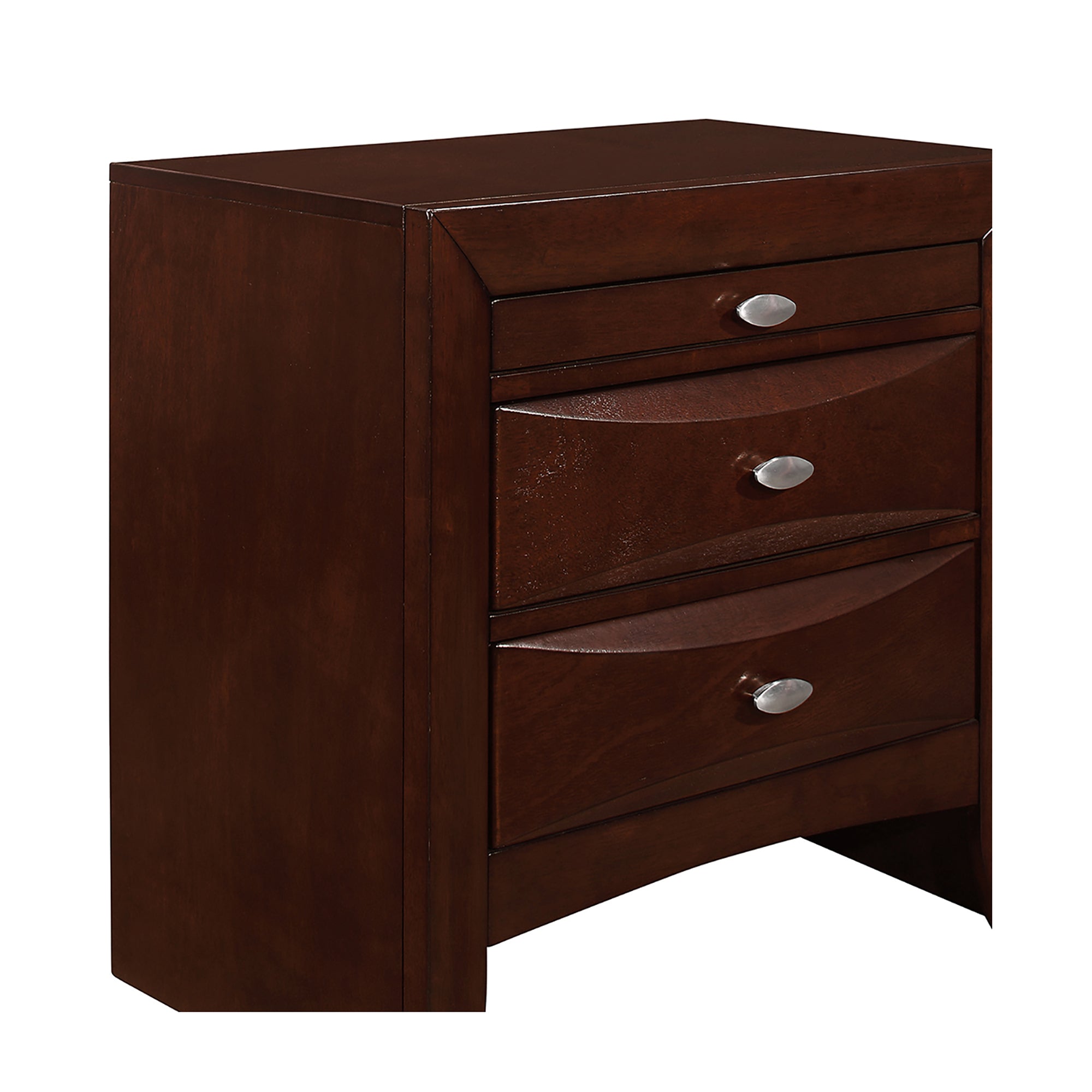 LUCILLE Merlot Nightstand with Spacious Drawers and Tapered Legs in Walnut Brown Wood