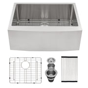 Farmhouse Style 24 Inch Kitchen Sink with Apron Front in Brushed Nickel, 16 Gauge Stainless Steel, 10 Inch Deep Basin