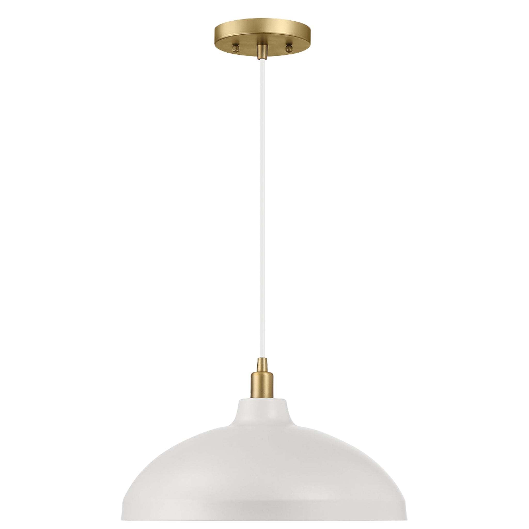 Astral Single Light Pendant Lamp with Gold Brass Finish for Entrance or Kitchen Island, White, Brass, 14.1'D x 8'H