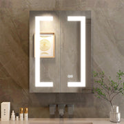 LED Bathroom Wall Medicine Cabinet Mirror 32'×24' Lighted Mirror with Storage Recessed or Surface 2 Doors Dimmable 3 Colors Temperature Anti-Fog Adjustable Shelf 2 Sockets 2 USB Interfaces