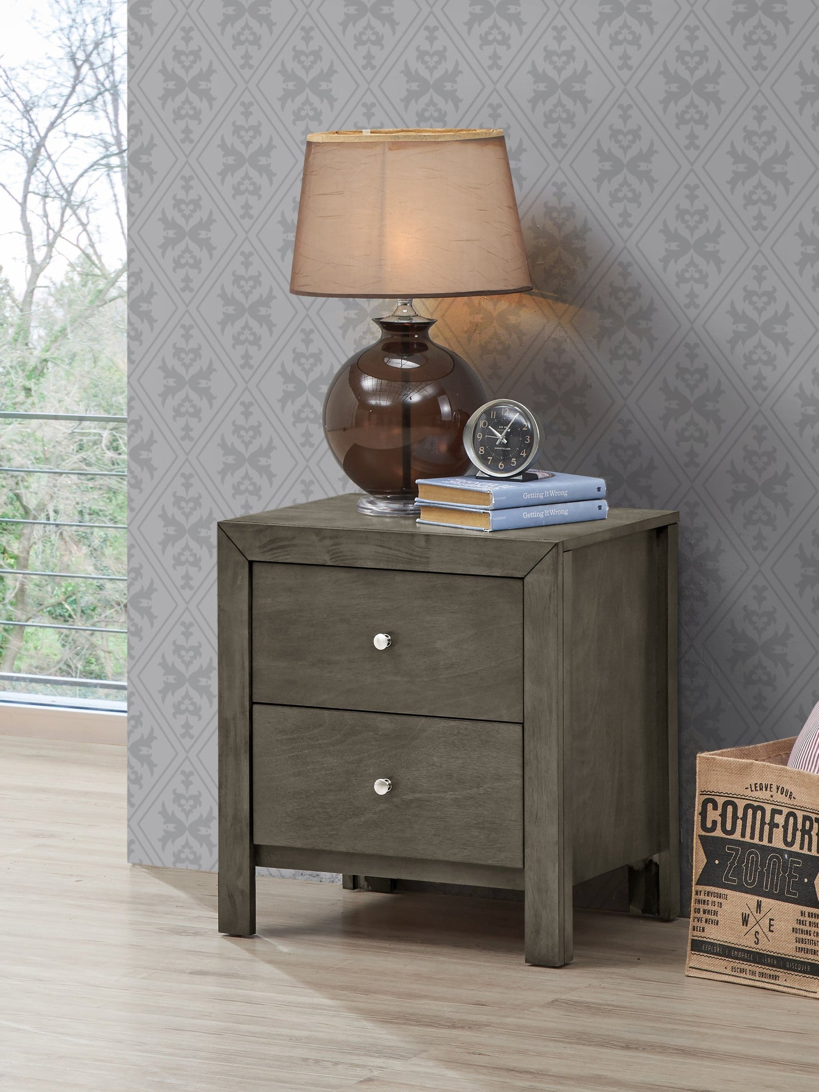 Chic Gray Transitional Nightstand