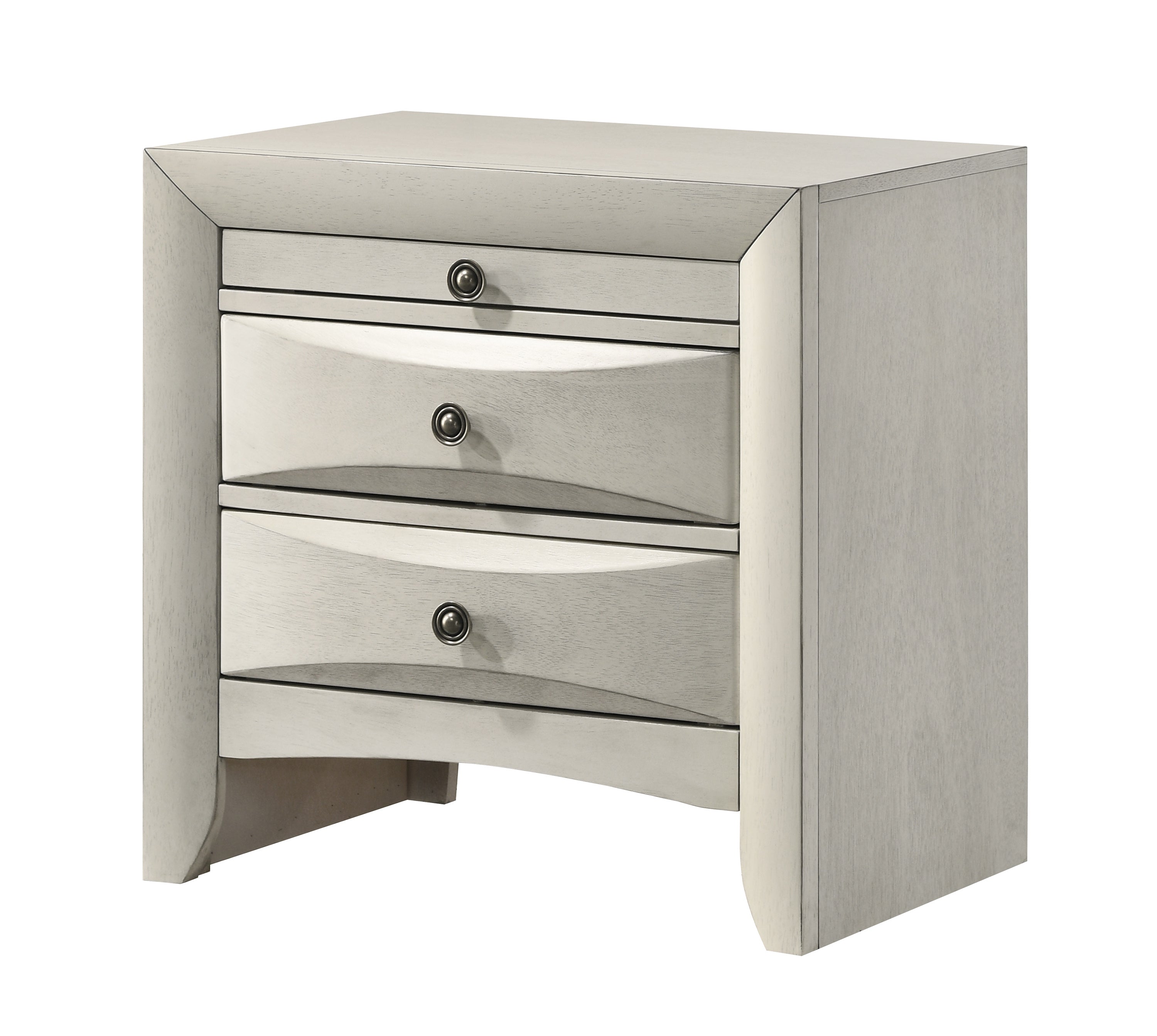 1pc Contemporary Neutral White Finish Curved Drawer Fronts Storage Drawers Nightstand Wooden