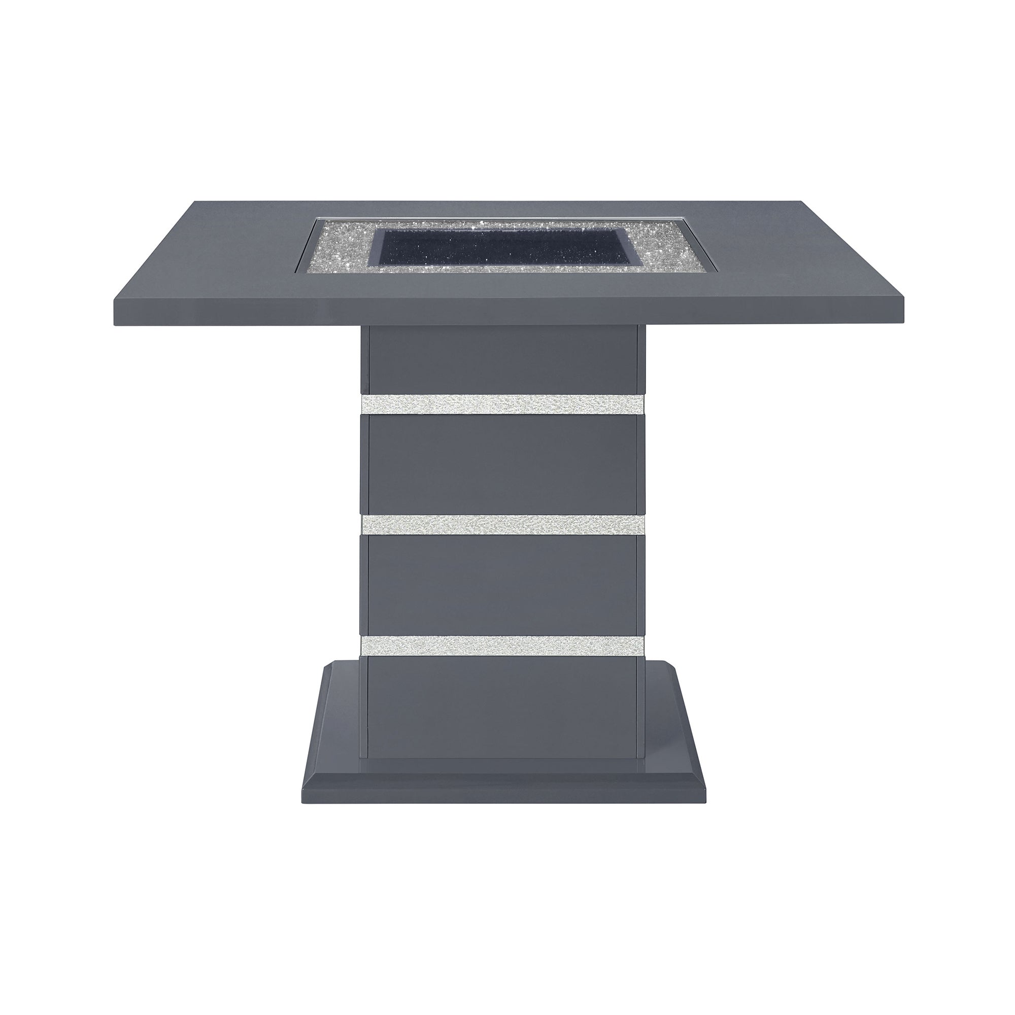 ARIYA Modern Dark Grey Bar Table with High Gloss Finish and Glass Inlay