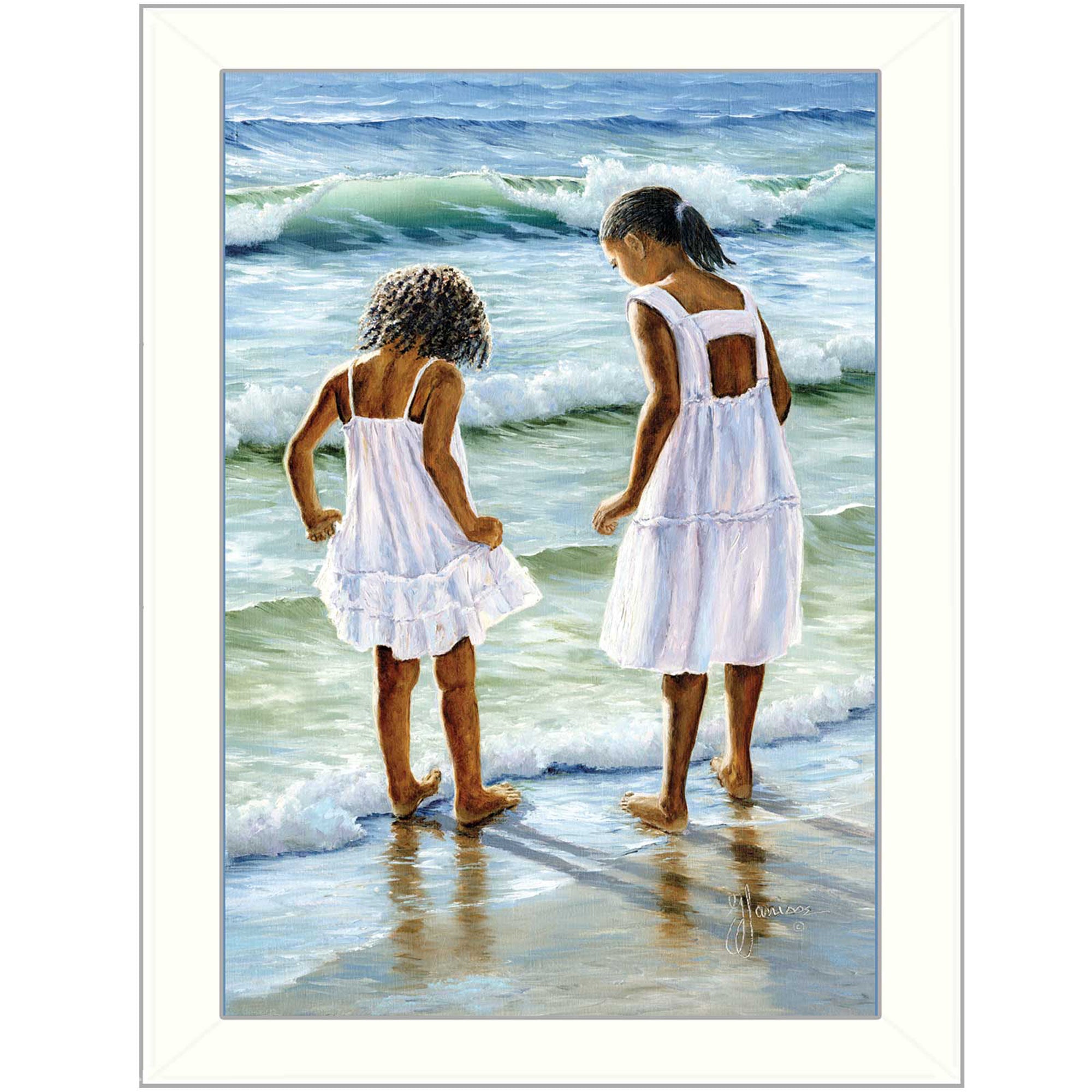 'Two Girls at the Beach' By Georgia Janisse, Printed Wall Art, Ready To Hang Framed Poster, White Frame
