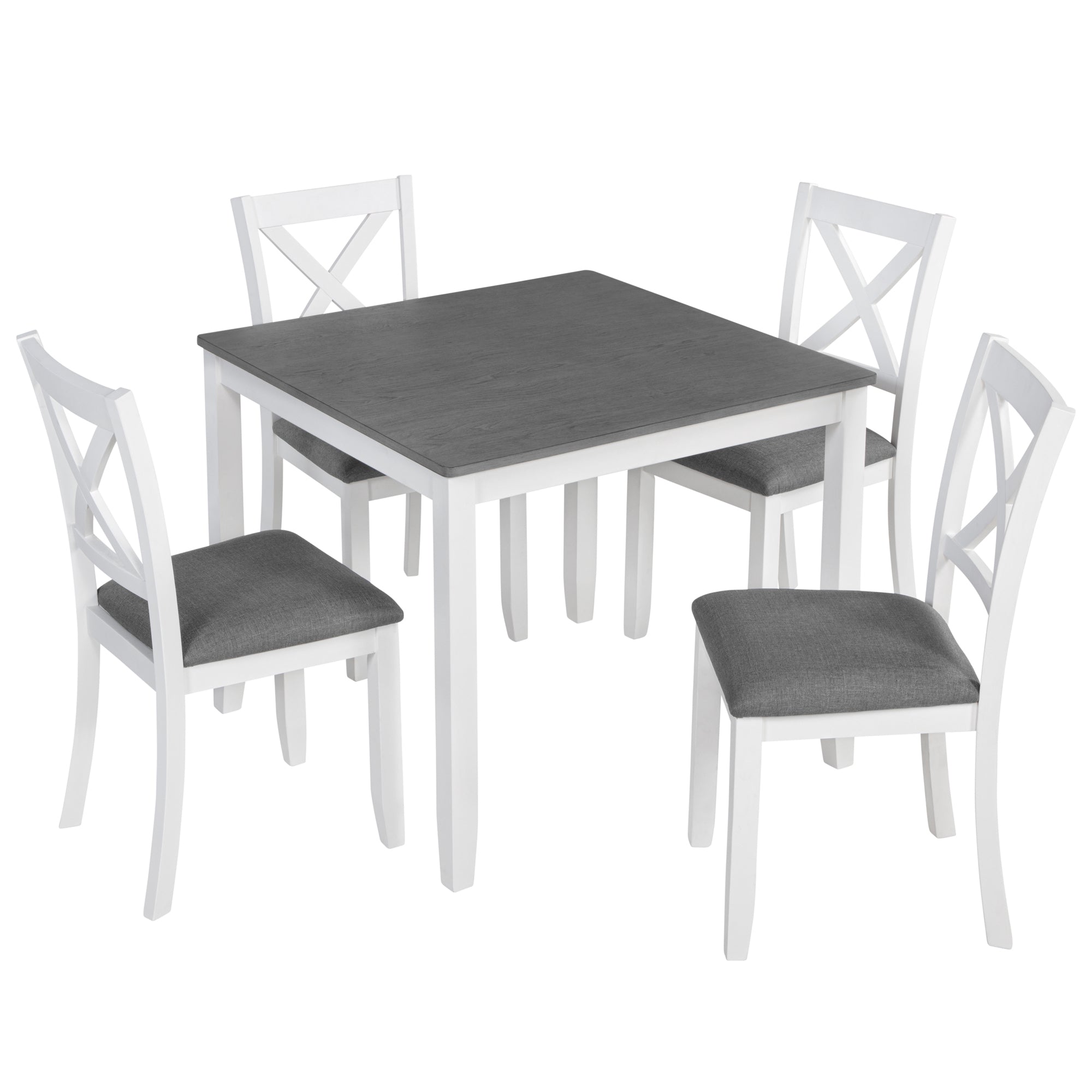 Modern 5-Piece Dining Table Set with 4 Chairs for Kitchen or Dining Room – Grey & White Two-Tone