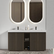 GALAN60F' Smoked Oak  Bathroom Vanity with Sink, Large Storage Freestanding Bathroom Vanity for Modern Bathroom, One-Piece White Sink Basin without Drain and Faucet, KD