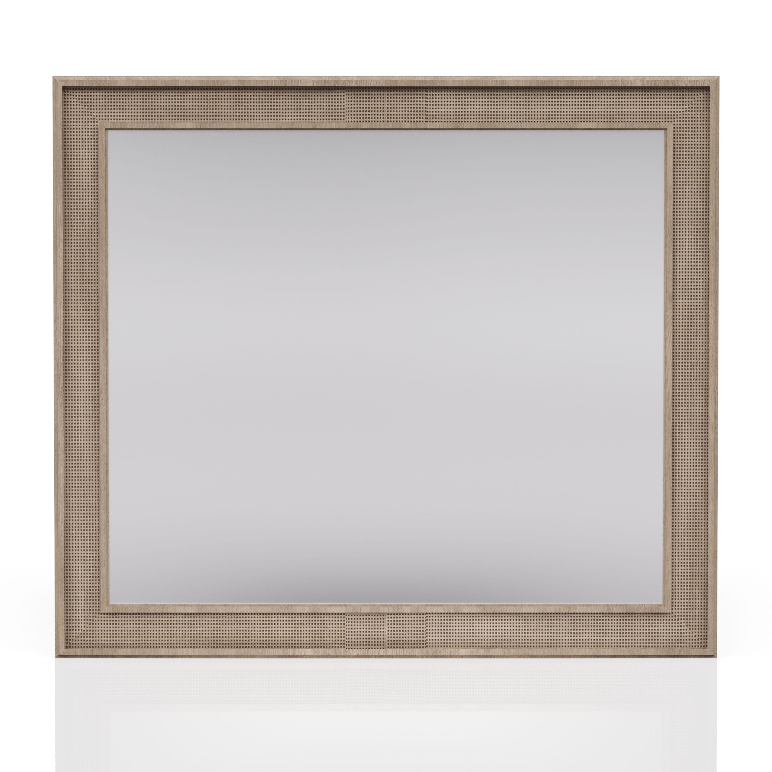 Classic Sand Colored Cane Mirror with Beveled Glass and Rubberwood Frame