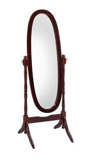 59.25' Tall Standing Wooden Floor Mirror with Cherry finish, Oval Shape