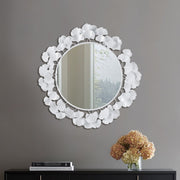 30.5'Eden Gingko Leaf Round Wall Mirror White