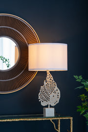 D15x29.3' White and Silver Leaf Table Lamp with Drum Shade and Marble Base (Lamp Shade Assembly Required)