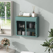 Army Green 2-Door Wall-Mounted Metal Storage Cabinet with Tempered Glass Doors & Shelves for Bathroom, Kitchen, Living Room & Office