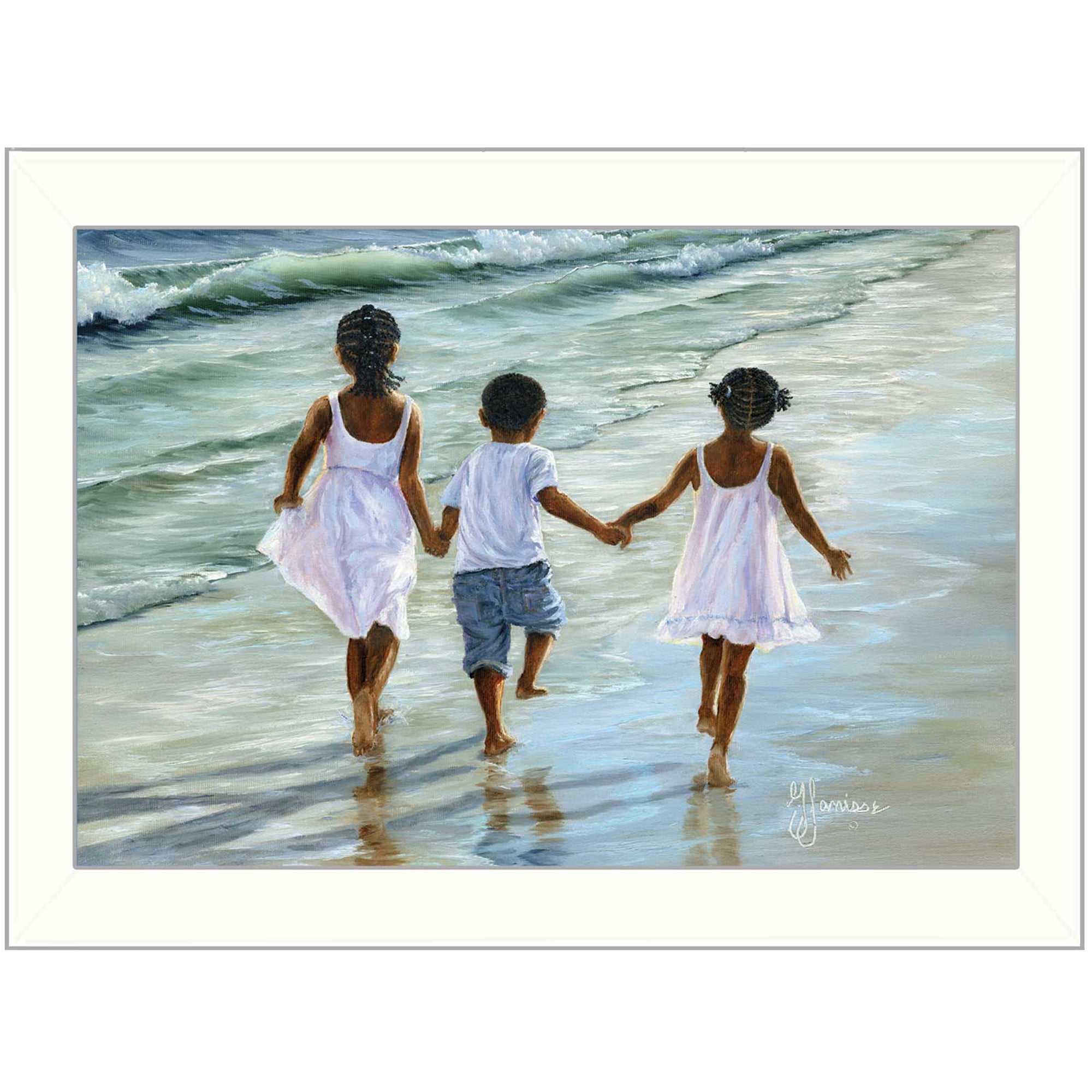 'Running on the Beach' By Georgia Janisse, Printed Wall Art, Ready To Hang Framed Poster, White Frame