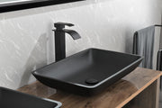 22' L -14' W - 4' H Matte Black Glass Rectangular Vessel Bathroom Sink with Faucet and Pop-Up Drain in Matte Black