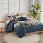 8 Piece Cotton Comforter Set Navy Queen