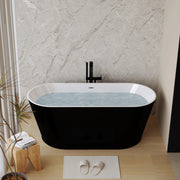 59' Acrylic Freestanding Bathtub, Stand Alone Soaking Tub, Glossy Black Acrylic, Toe-tap Chrome Drain, cUPC Certified
