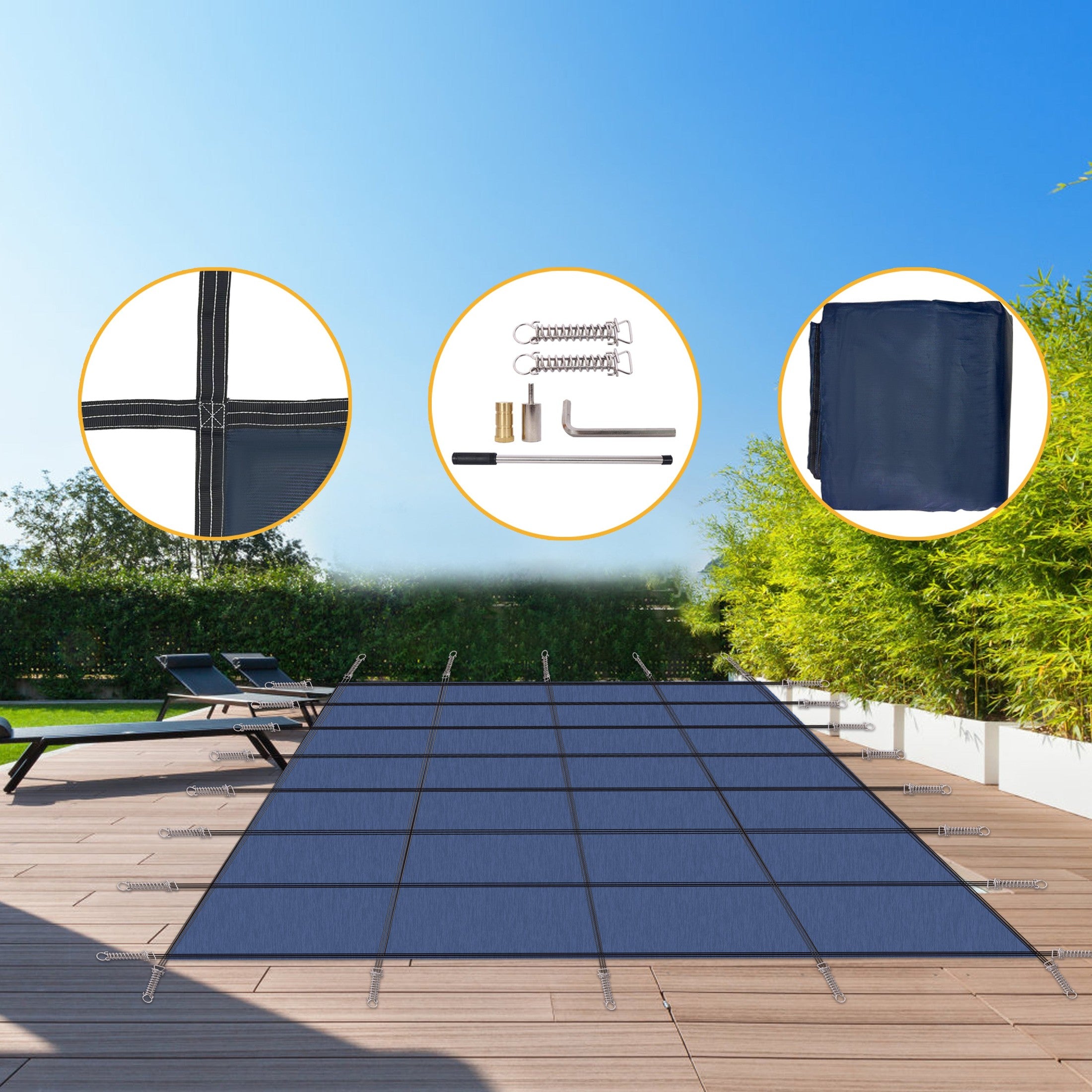 Inground Pool Safety Cover, 18x36ft Rectangle Winter Safety Pool Cover, Solid Safety, Blue Mesh, Polypropylene