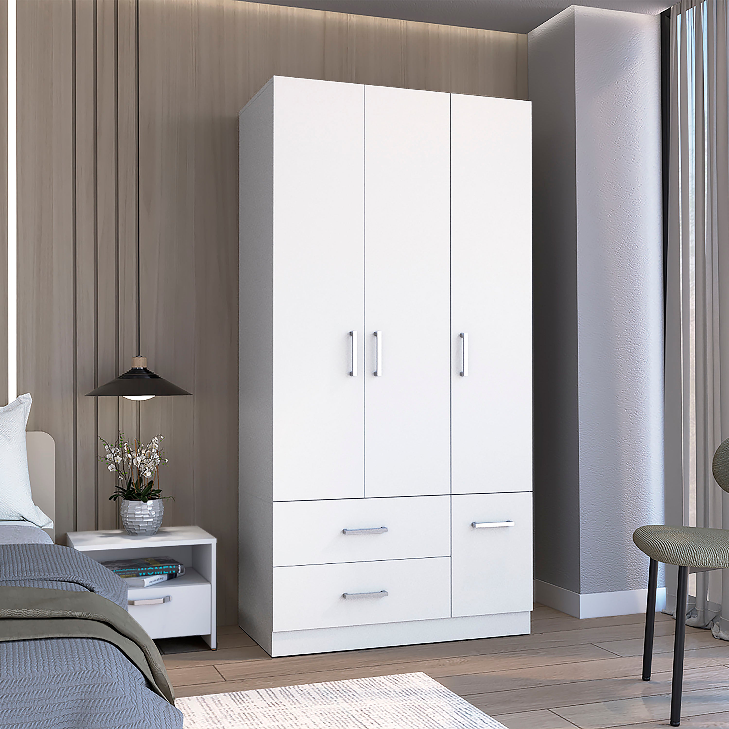 Sebree 71' High Armoire Wardrove Closet with 2 Drawers, Four Doors , Three Cabinet , Six Shelves and Hanging Rod, Bedroom Clothes Storage Cabinet Organizer