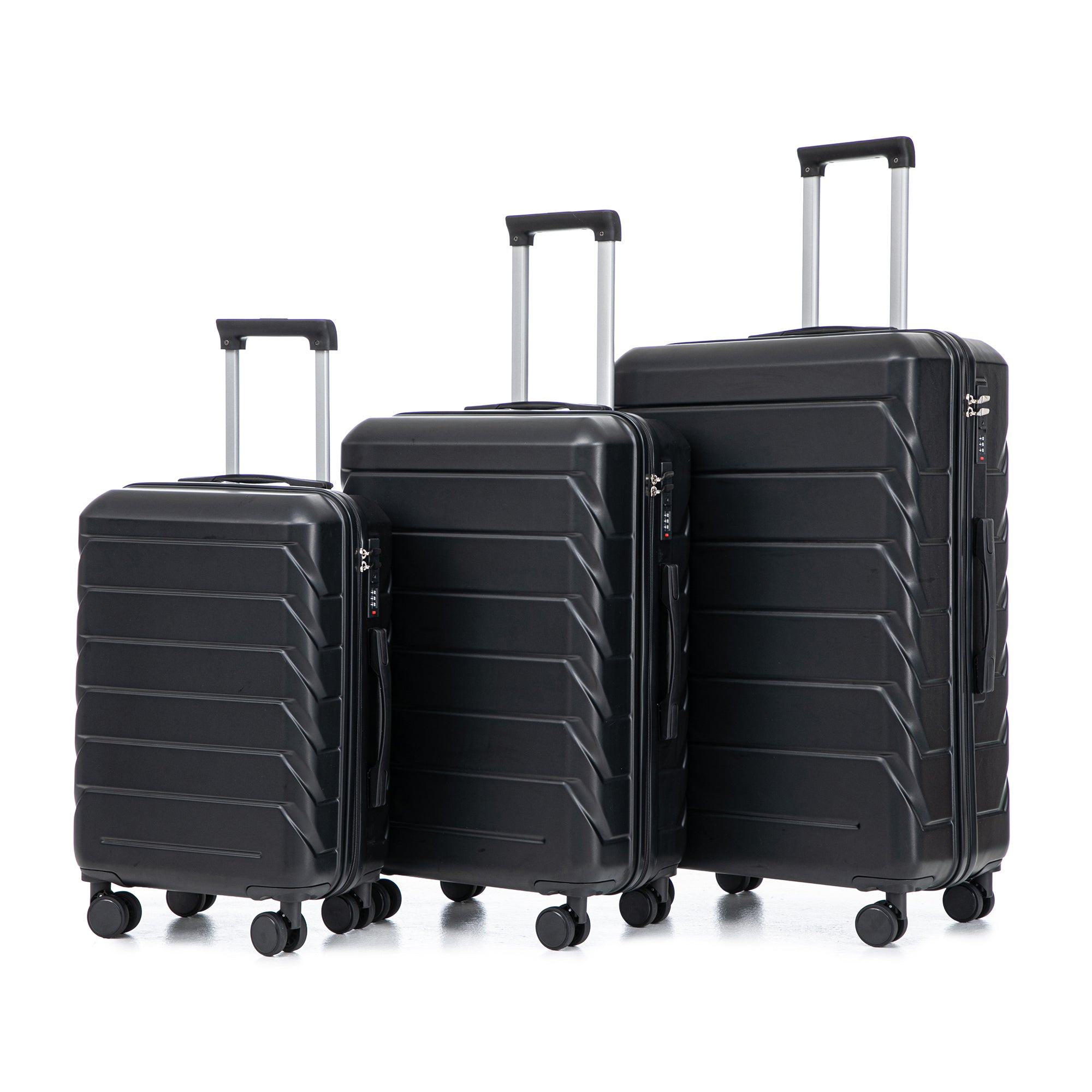 Set 3PCs 20'/24'/28' ABS Spinner Wheel Luggage, Matching Color, with Combination Lock - Black