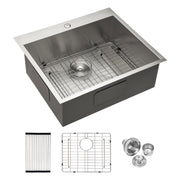 Brushed Nickel Stainless Steel 25 x 22 x 9 Inch Kitchen Sink Drop In with Single Bowl Topmount Design