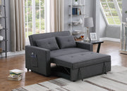 Zoey 56' Dark Gray Linen Convertible Sleeper Loveseat with Side Pocket