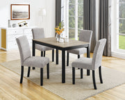 5pc Contemporary Dining Set Rectangular Table Two Tone Finish Gray Upholstered Chairs Wooden Leg Dining Room Furniture Black