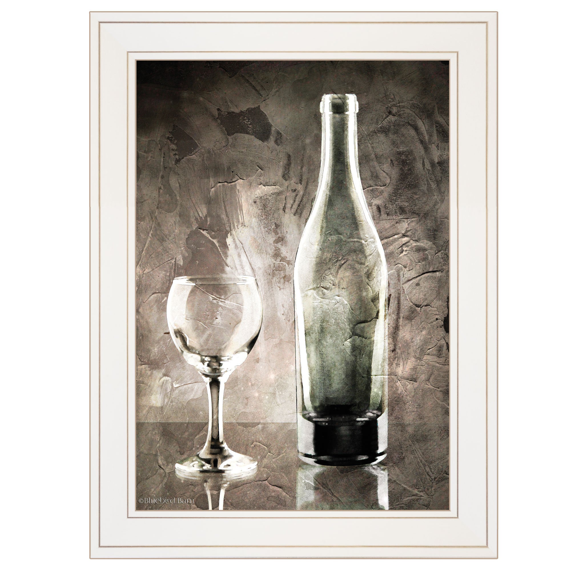 'Moody Gray Wine Glass Still Life' by Bluebird Barn, Ready to Hang Framed Print, White Frame