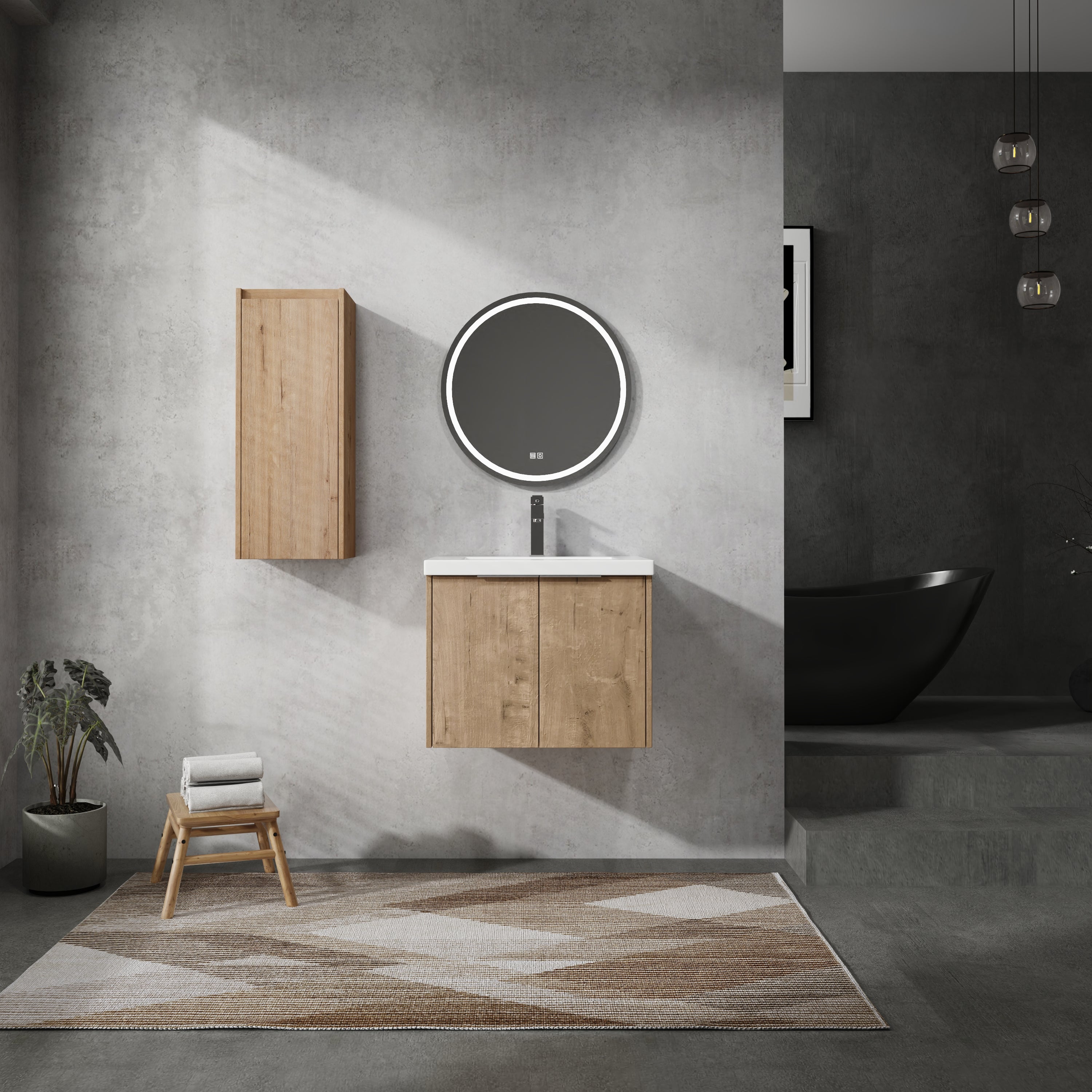 24' Wall-Mounted Bathroom Vanity With Sink and Side Cabinet, Soft Close Doors,00112IMO-00624IMO Combination Cabinet(KD-Packing)