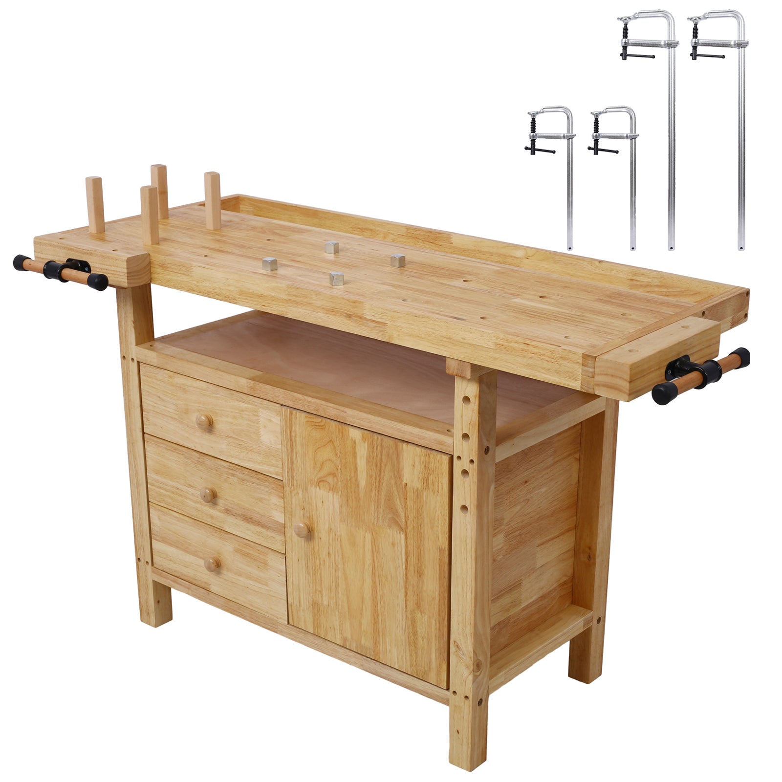 Wood Workbench - Wooden Workbench for Garage Workshop and Home, with Bar Clamps Set 2 pcs 12 inch x 3inch+ 2pcs 24inchx4-3/4' ,4pcs pack
