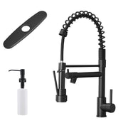 Kitchen Sink Faucet with Soap Dispenser, Kitchen Faucet with Pull Down Sprayer 2 Modes 304 Stainless Steel Single Handle Single Hole Pull down Black Faucet