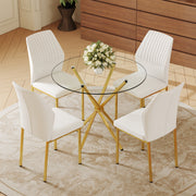 4-Piece Dining Set with 36.6'' Round Tempered Glass Table & White-Gold Chairs - Modern Luxe Style for Living Room & Kitchen.Suitable for various interior decoration styles.