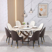 59.05'Modern Sintered stone dining table with 31.5' round turntable  and metal exquisite pedestal with 8 pcs Chairs .