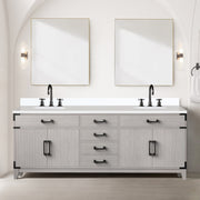 White Oak Double Bath Vanity 84 in. W x 22 in. D, Cultured Marble Top, and Faucet Set