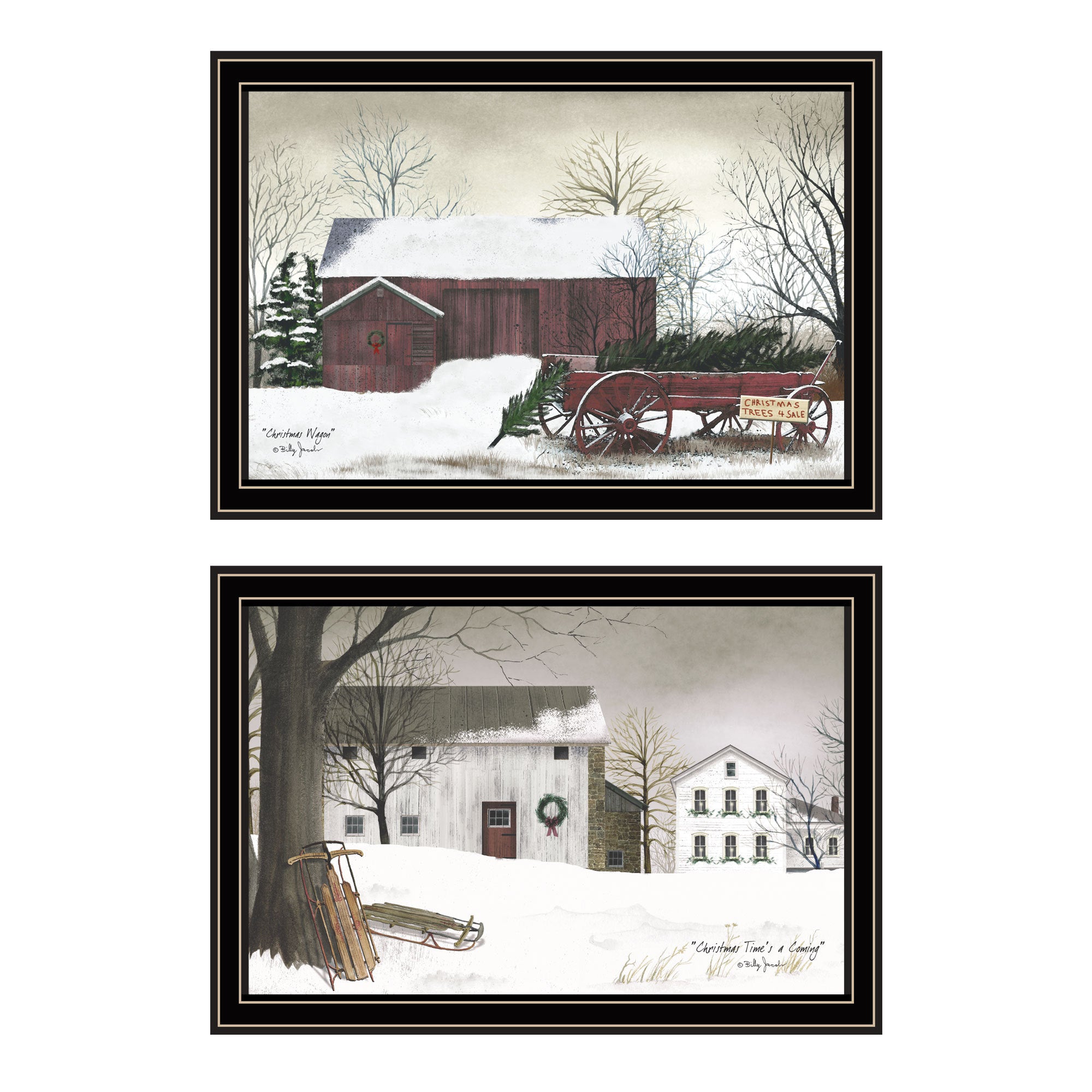 Trendy Decor 4U 2- Piece Vignette Christmas Time with Family Black Framed Wall Art for Living Room, Bedroom Wall Art Print for Home Decor by Billy Jacobs