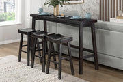 Transitional 4-Piece Pub Height Set, Table and Bar Stools Black Finish Solid Rubberwood Furniture