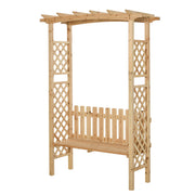 Outsunny Wooden Garden Arbor for Climbing Plants with Garden Bench, Garden Arch to Grow Grapes & Vines, Patio Decor & 2-Person Outdoor Wood Decorative Seating, Natural