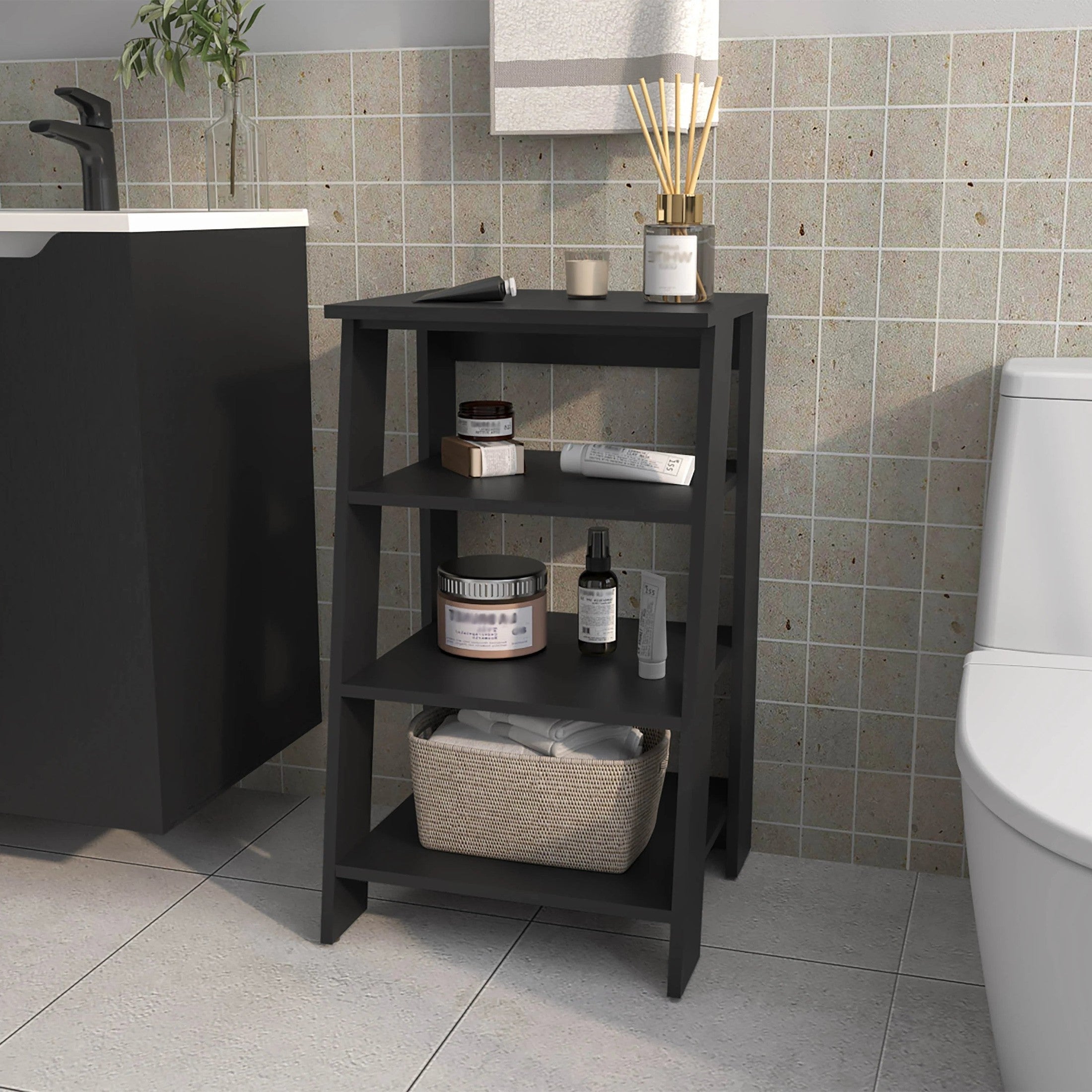 Wenge Freestanding Bathroom Shelf with Open Storage